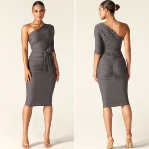 Alieva Dolly Elegant Bodycon Dress Gray Asymetrical Sz Large